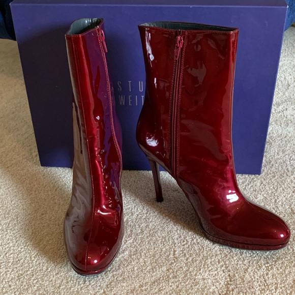 NEW Stuart Weitzman Red Apollo Patent Boots 10.5 - Picture 2 of 7